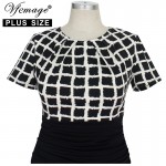 Vfemage (Plus Size) Womens Elegant Tartan Check Ruched High Waist Casual Work Office Party Sheath Bodycon Pencil Dress 2799