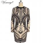 Vfemage Sexy Geometry Printed Ladies Fashion Long Sleeve Slim Tunic Cool Chic Casual Party Club Bodycon Short Mini Dress 4617