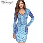 Vfemage Sexy V Neck Geometry Slim High Waist Women Girl Ladies Fashion Cool Chic Party Club Casual Bodycon Mini Short Dress 4356