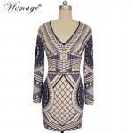 Vfemage Sexy V Neck Geometry Slim High Waist Women Girl Ladies Fashion Cool Chic Party Club Casual Bodycon Mini Short Dress 4356