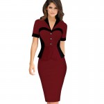 Vfemage Women Elegant Career Optical Illusion Contrast Faux Twinset Wear to Work Office Business Casual Fitted Sheath Dress 1506