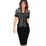 Vfemage Women Elegant Career Optical Illusion Contrast Faux Twinset Wear to Work Office Business Casual Fitted Sheath Dress 1506