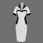 Vfemage Women Elegant Career Optical Illusion Contrast Faux Twinset Wear to Work Office Business Casual Fitted Sheath Dress 1506
