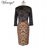 Vfemage Women Elegant Flower Lace High Waist Leopard Transparent 3/4 Sleeve Casual Party Pencil Sheath Tunic Bodycon Dress 4327