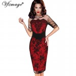 Vfemage Women Elegant Sexy Floral Lace See Through Mesh Slim Tunic Evening Party Club Special Occasion Fitted Bodycon Dress 4286