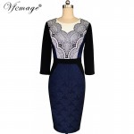 Vfemage Women Elegant Slim Tunic Geometry Printed High Waist Jacquard Fabric Casual Work Party Bodycon Sheath Dress 4297