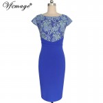 Vfemage Women Elegant Vintage Floral Crochet Frill Charming Casual Work Party Evening Special Occasion Sheath Bodycon Dress 4076