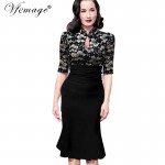 Vfemage Women Elegant Vintage Pinup Tunic Ruched Keyhole Prom Evening Party Work Formal Bodycon Mermaid Midi Dress 858