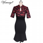 Vfemage Women Elegant Vintage Pinup Tunic Ruched Keyhole Prom Evening Party Work Formal Bodycon Mermaid Midi Dress 858