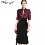 Vfemage Women Elegant Vintage Pinup Tunic Ruched Keyhole Prom Evening Party Work Formal Bodycon Mermaid Midi Dress 858