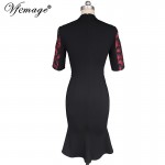 Vfemage Women Elegant Vintage Pinup Tunic Ruched Keyhole Prom Evening Party Work Formal Bodycon Mermaid Midi Dress 858