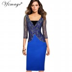 Vfemage Women Sexy Elegant V-neck Floral Lace Slim Tunic Casual Party Evening Special Occasion Pencil Sheath Bodycon Dress 4676