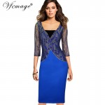 Vfemage Women Sexy Elegant V-neck Floral Lace Slim Tunic Casual Party Evening Special Occasion Pencil Sheath Bodycon Dress 4676