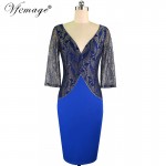 Vfemage Women Sexy Elegant V-neck Floral Lace Slim Tunic Casual Party Evening Special Occasion Pencil Sheath Bodycon Dress 4676