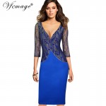 Vfemage Women Sexy Elegant V-neck Floral Lace Slim Tunic Casual Party Evening Special Occasion Pencil Sheath Bodycon Dress 4676