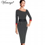 Vfemage Womens Asymmetric Neck Ruched Vintage Elegant Contrast Tunic Wear to Work Business Party Fitted Sheath Casual Dress 1908