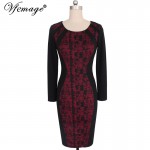 Vfemage Womens Autumn Elegant Print Optical Illusion Slim Tunic Contrast Work Office Casual Party Club Fit Pencil Dress 2018