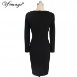 Vfemage Womens Autumn Elegant Print Optical Illusion Slim Tunic Contrast Work Office Casual Party Club Fit Pencil Dress 2018