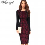 Vfemage Womens Autumn Elegant Print Optical Illusion Slim Tunic Contrast Work Office Casual Party Club Fit Pencil Dress 2018