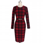 Vfemage Womens Autumn Elegant Tartan Check Plaid Long Sleeve Wear to Work Business Office Stretch Bodycon Fitted Dress 1565