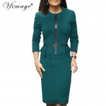 Vfemage Womens Autumn Elegant Vintage Peplum Belt Slim Wear To Work Office Business Casual Sheath Fitted Pencil Dress 4263