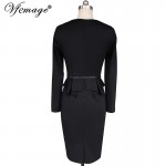 Vfemage Womens Autumn Elegant Vintage Peplum Belt Slim Wear To Work Office Business Casual Sheath Fitted Pencil Dress 4263