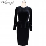 Vfemage Womens Autumn Winter Sexy Elegant Peplum Velvet Tunic Party Mother of Bride Special Occasion Evening Bodycon Dress 4082