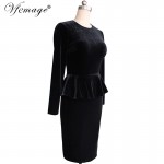 Vfemage Womens Autumn Winter Sexy Elegant Peplum Velvet Tunic Party Mother of Bride Special Occasion Evening Bodycon Dress 4082