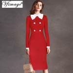 Vfemage Womens Elegant Detachable Bowknot Collar Button Wear to Work Office Party Sheath Pencil Fitted Dress 1513