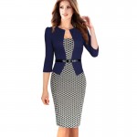 Vfemage Womens Elegant Faux Jacket One-Piece Belted Tartan Lace Patchwork Wear to Work Business Pencil Sheath Bodycon Dress 068