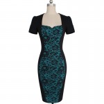 Vfemage Womens Elegant Floral Flower Print Optical Illusion Square Neck Slim Work Party Casual Sheath Bodycon Pencil Dress 2137