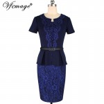 Vfemage Womens Elegant Floral Lace Pleated Peplum Tunic Vintage Slim Wear to Work Casual Party Fitted Sheath Pencil Dress 2990