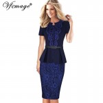 Vfemage Womens Elegant Floral Lace Pleated Peplum Tunic Vintage Slim Wear to Work Casual Party Fitted Sheath Pencil Dress 2990