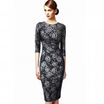 Vfemage Womens Elegant Floral Print Vintage Fitted Casual Stretch Formal Party Sheath Bodycon Pencil Dress 1789