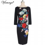 Vfemage Womens Elegant Flower Floral Printed Ruched 3/4 Sleeve Ruffle Casual bridesmaid Mother of Bride Evening Party Dress 4375