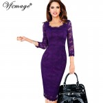 Vfemage Womens Elegant Lace See Through 3/4 sleeve Slim Casual Party Evening Special Occasion Pencil Sheath Bodycon Dress 3193