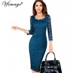 Vfemage Womens Elegant Lace See Through 3/4 sleeve Slim Casual Party Evening Special Occasion Pencil Sheath Bodycon Dress 3193