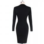 Vfemage Womens Elegant Lapel Satin V Neck Patchwork Adjustable Zipper Wear to Work Office Business Sheath Pencil Dress 1465