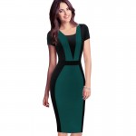 Vfemage Womens Elegant Optical Illusion Colorblock Contrast Modest Slim Work Business Casual Party Sheath Pencil Dress 2138