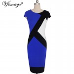 Vfemage Womens Elegant Optical Illusion Colorblock Contrast Modest Slim Work Business Casual Party Sheath Pencil Dress 4725