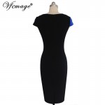 Vfemage Womens Elegant Optical Illusion Colorblock Contrast Modest Slim Work Business Casual Party Sheath Pencil Dress 4725