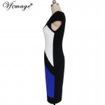 Vfemage Womens Elegant Optical Illusion Colorblock Contrast Modest Slim Work Business Casual Party Sheath Pencil Dress 4725
