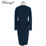 Vfemage Womens Elegant Peplum Slim Tunic Belted Vintage Casual Wear To Work Business Office Bodycon Pencil Sheath Dress 4541