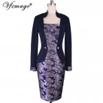 Vfemage Womens Elegant Retro Faux Twinset Jacquard Fabric Slim Patchwork Wear To Work Office Party Bodycon Sheath Dress 4520