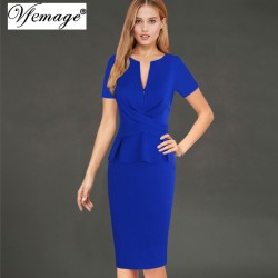 Vfemage Womens Elegant Ruched Zipper Peplum Vintage Casual Wear To Work Office Business Party Bodycon Pencil Sheath Dress 6295