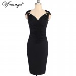 Vfemage Womens Elegant Ruffle Ruched Draped Sexy V-neck Pinup Vintage Work Party Evening Casual Bodycon Fitted Pencil Dress 6297