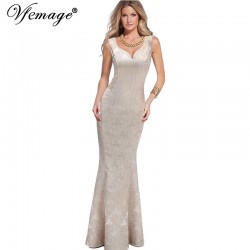 Vfemage Womens Elegant Sexy Dobby Fabric Charming Party Evening Mother of Bride Bodycon Mermaid Long Maxi Dress 2769