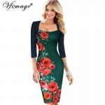 Vfemage Womens Elegant Sexy Floral Flower Square Neck Casual Party Evening Mother of Bride Pencil Sheath Bodycon Dress 4227