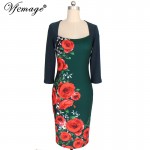 Vfemage Womens Elegant Sexy Floral Flower Square Neck Casual Party Evening Mother of Bride Pencil Sheath Bodycon Dress 4227