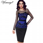 Vfemage Womens Elegant Sexy See Through Crochet Belted Patchwork Party Evening Club Special Occasion Fitted Bodycon Dress 4015